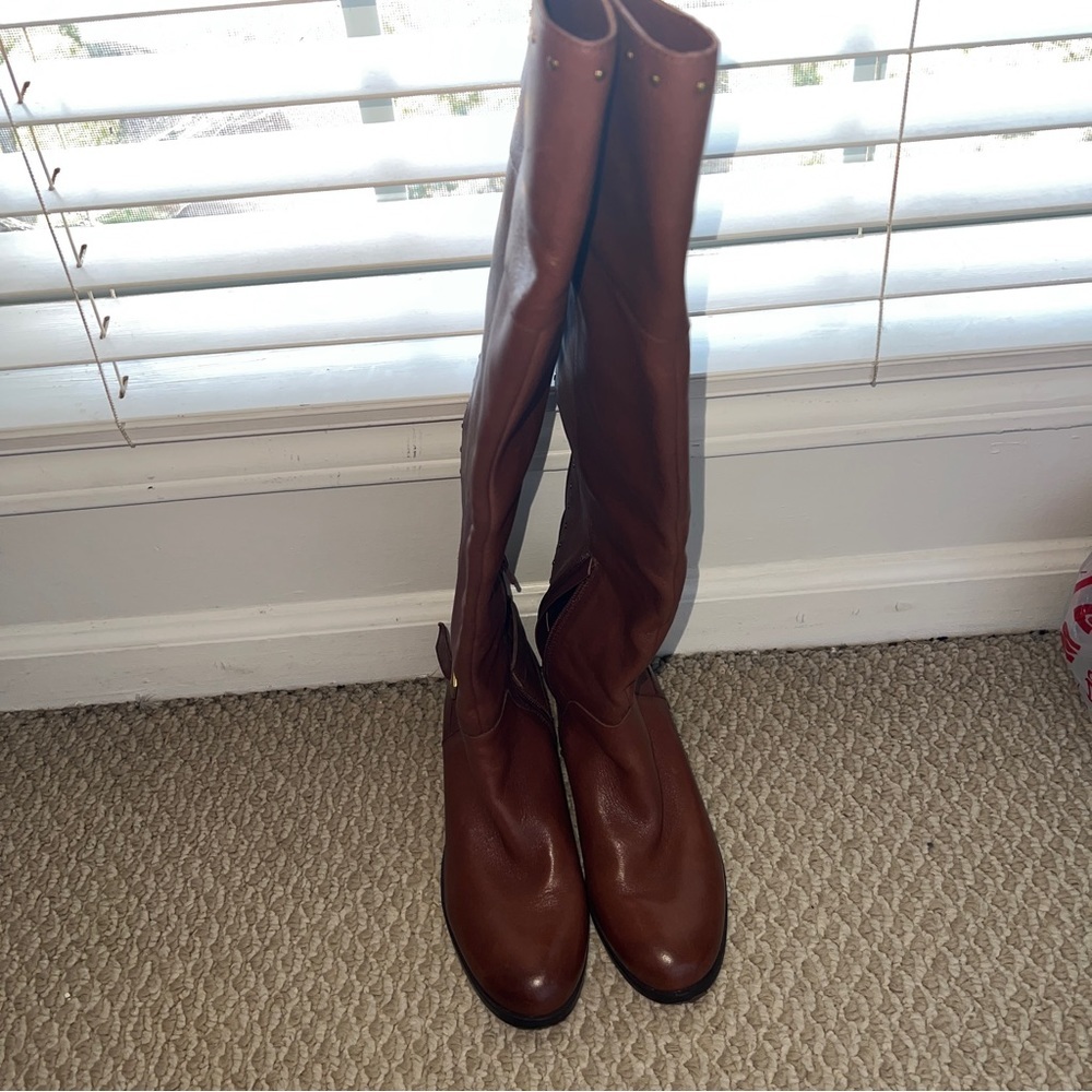 Gibson Latimer Leather Tall Over Knee Boots Riding Gold Tone Studs  SIZE… - Picture 12 of 13